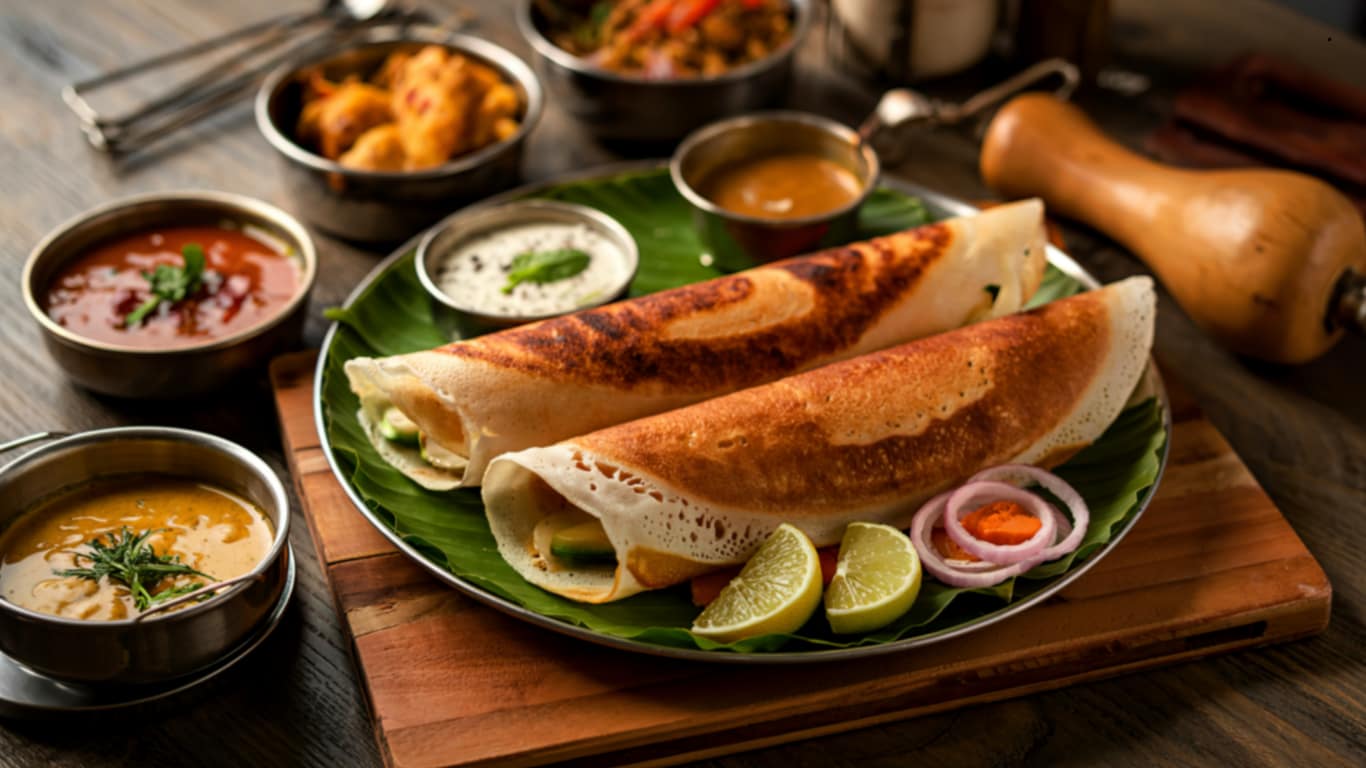 Crispy masala dosa with potato filling , Authentic south indian food in houston
